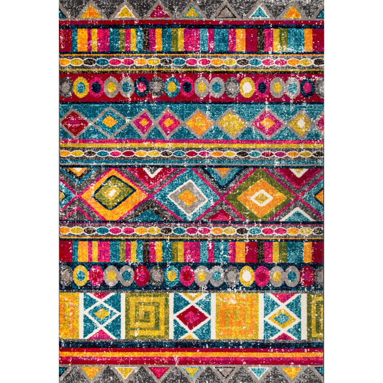 Bungalow Rose Pennyfield Power Loom Performance Pink/Yellow Rug Wayfair